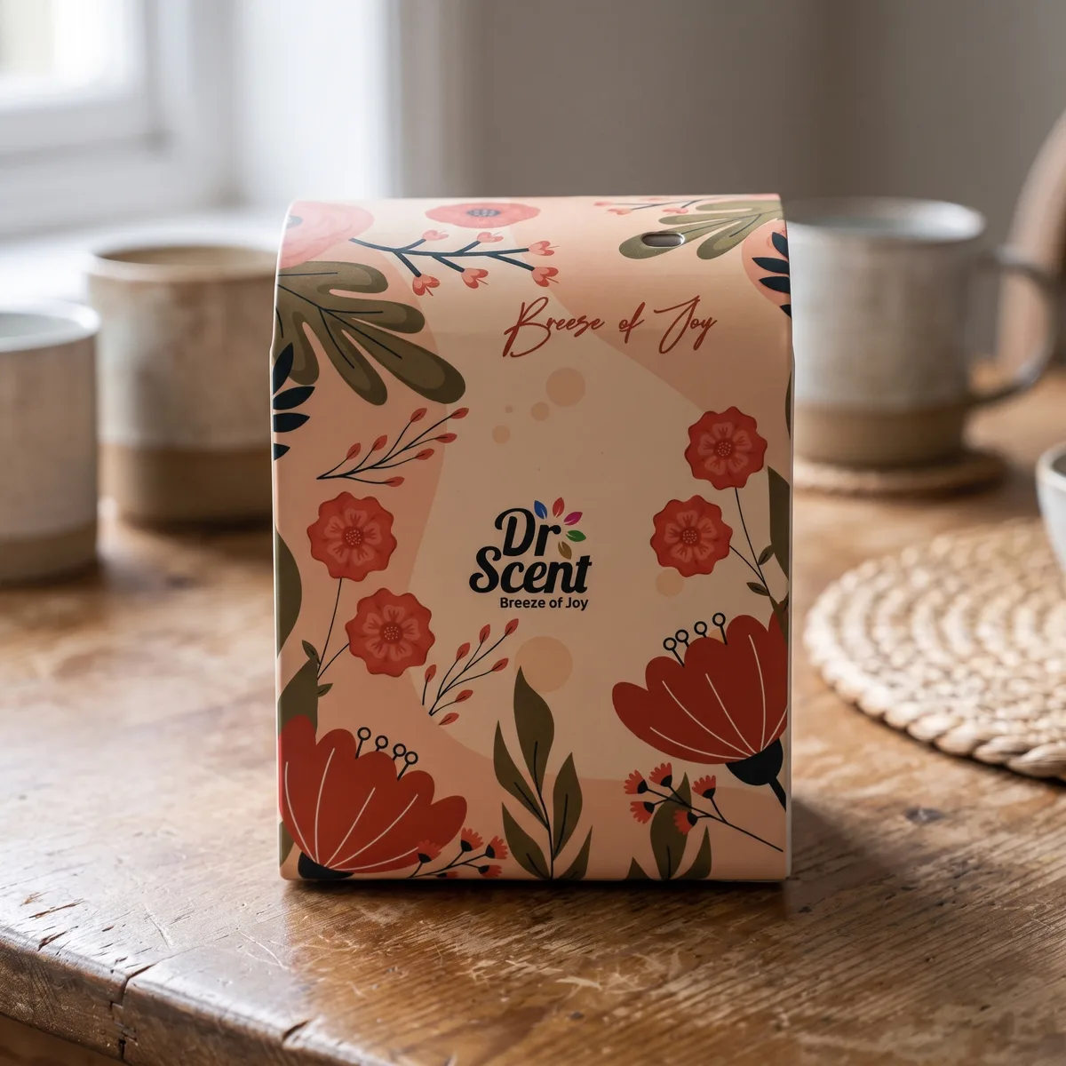 Close up of the floral printed front of the Elegant Diffuser