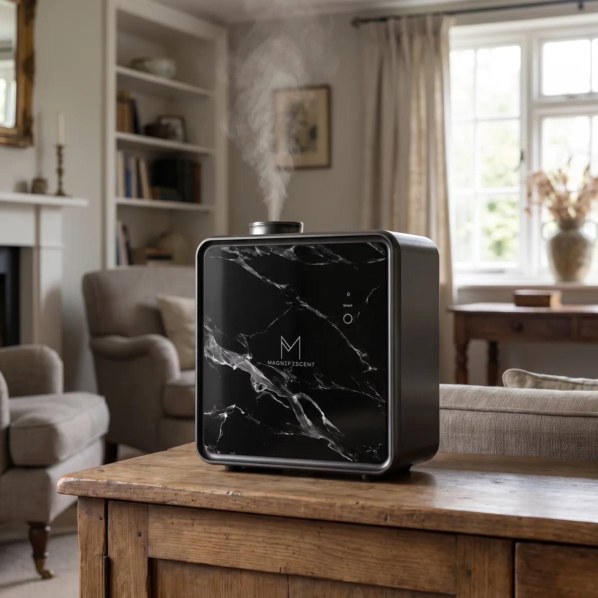 Close up of the Monolith black marble effect front panel with mist rising