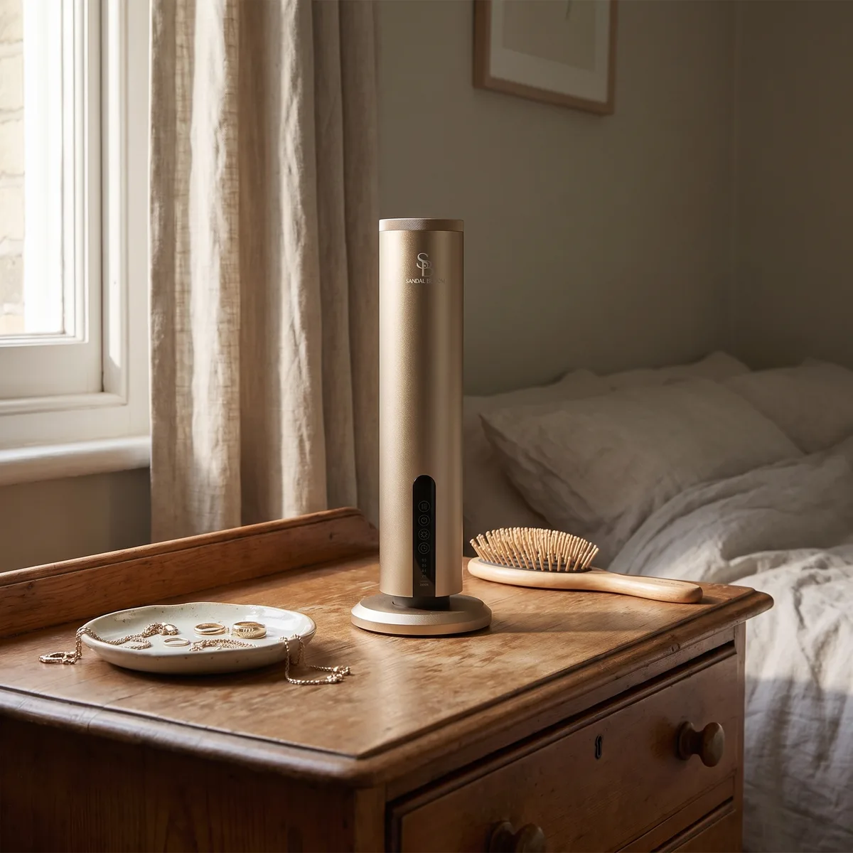 The Valere on a bedroom chest of drawers in morning light