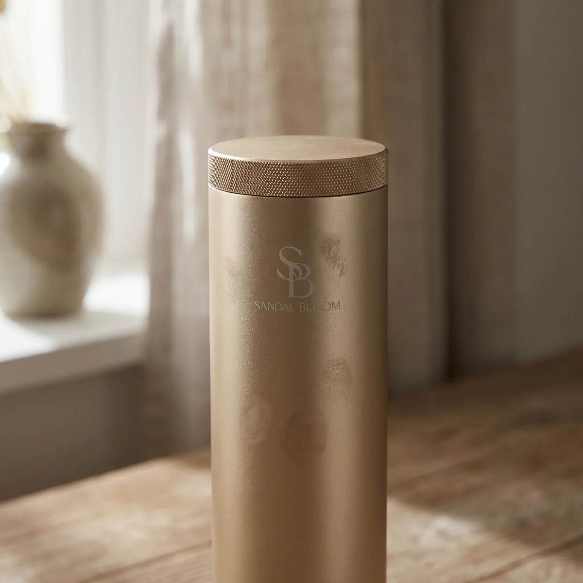 Close up of the knurled gold cap of the Valere diffuser